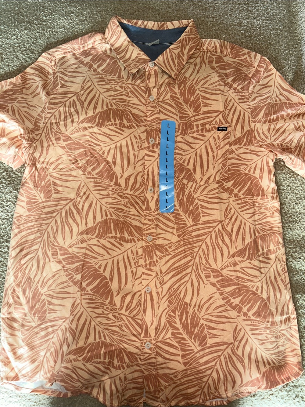 Hurley Men's Orange Leaf-Print Short Sleeve Button Down Shirt